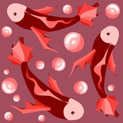 Red koi fish seamless pattern