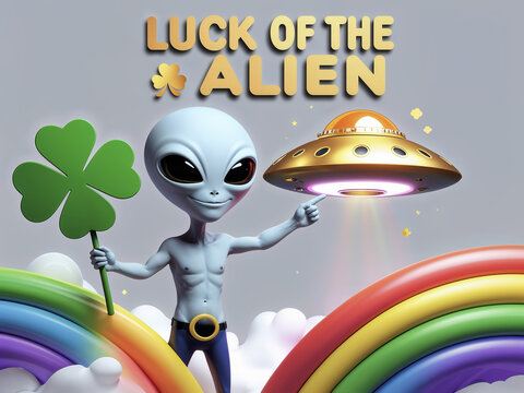 Lucky Alien with Shamrock, UFO, & Rainbow &ndash; St. Patrick&rsquo;s Day Sci-Fi Blend