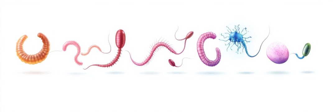 Lifecycle diagram of common intestinal worms including roundworms and tapeworms