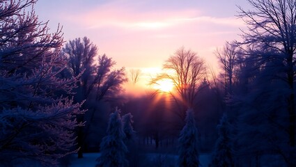 Fototapeta premium sunset in winter forest