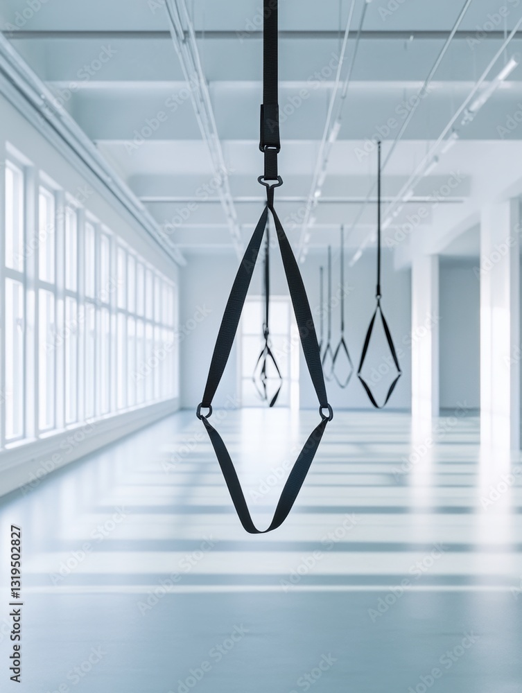 Poster fitness straps in bright studio space emphasizing geometric balance with simple lines and natural li