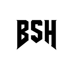 BSH letter logo design for technology company. BSH logo design black and white color combination. BSH logo, BSH vector, BSH design, BSH icon, BSH alphabet. BSH typography logo design.