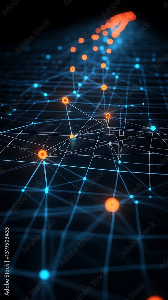 Poster abstract futuristic network structure with glowing nodes and lines