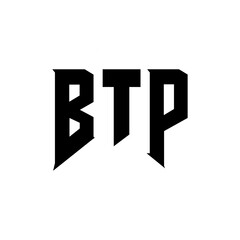BTP letter logo design for technology company. BTP logo design black and white color combination. BTP logo, BTP vector, BTP design, BTP icon, BTP alphabet. BTP typography logo design.