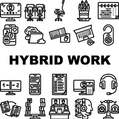 Fototapeta premium hybrid work model remote icons set vector