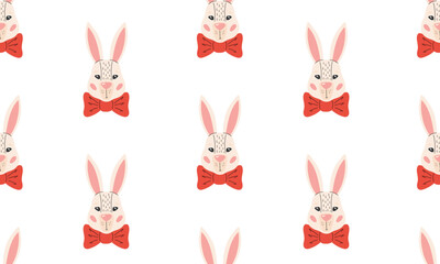 Seamless pattern with cute bunny. Spring print for textiles, wallpaper, fabric, design of things and objects. Easter background. Flat vector illustration in hand drawn style