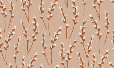 Seamless pattern willow branches. Spring background. Easter pussy willows. Flat vector illustration in hand drawn style © Marta Sher