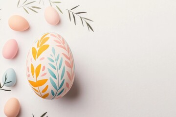 colorful easter egg on white background with pastel decorations incorporating artistic styles like watercolor minimalist
