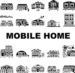 Naklejka premium mobile home trailer icons set vector