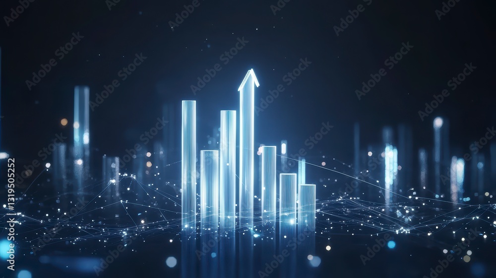 Poster abstract digital graph upward trend city background. possible use stock image for business growth, t