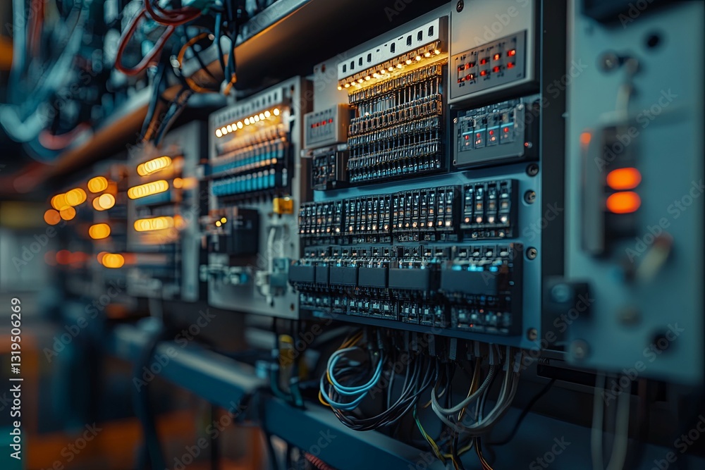 Wall mural a complex electrical control panel with many interconnected components