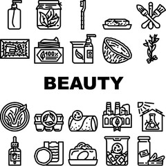 sustainable beauty eco friendly icons set vector