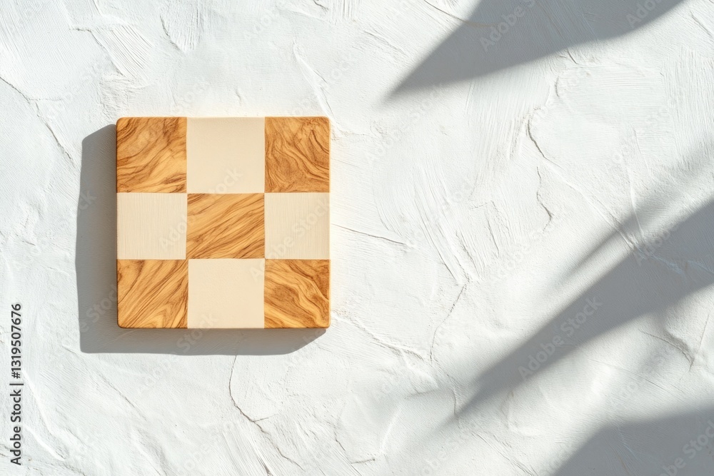 Poster flat lay of plain game board with no components placed on textured white background under natural li