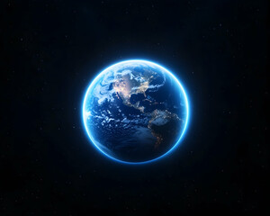 Earth seen from space, glowing blue