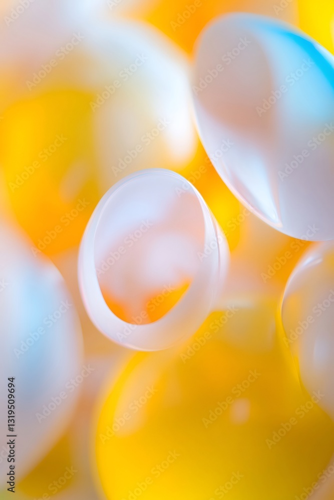 Poster blurred yellow and white plastic objects creating an abstract composition