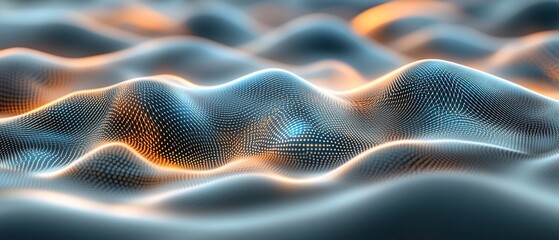 Abstract digital landscape with glowing, undulating hills