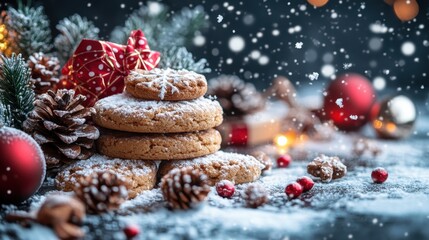 Cookie decorating extravaganza: sugar cookies piled high on a festive table adorned with christmas decorations explore the concept of holiday baking with local bakeries and confectionery shops