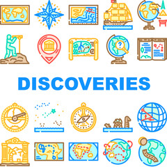 Naklejka premium great geographical discoveries icons set vector