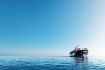 Fototapeta premium massive cargo ship sails across vast open sea under clear blue sky creating sense of endless possibilities ship hull