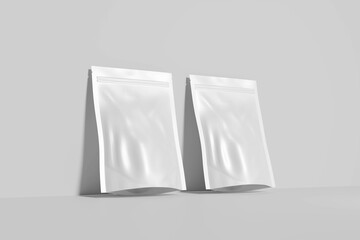 Stand-up pouches at different angles isolated on a white background. White doypacks