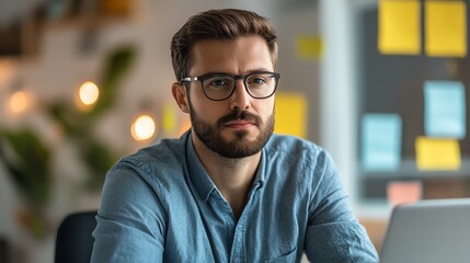 Fototapeta premium A manager discusses project goals his serious expression highlighting responsibility and focus