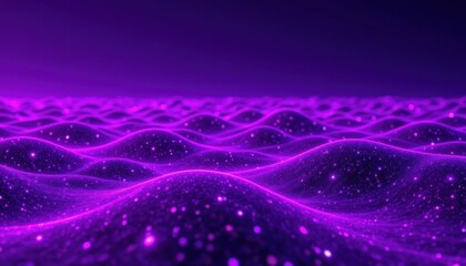 Obraz premium The abstract landscape background features a striking purple grid overlay, creating a hi tech network effect in this 3D illustration of cyberspace.