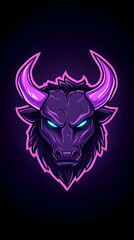 Fierce bull head graphic, vibrant purple and neon accents