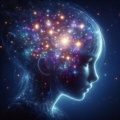 Fototapeta premium Clarity of Mind Star Head: Metaphorical Girl Portrait Transparent