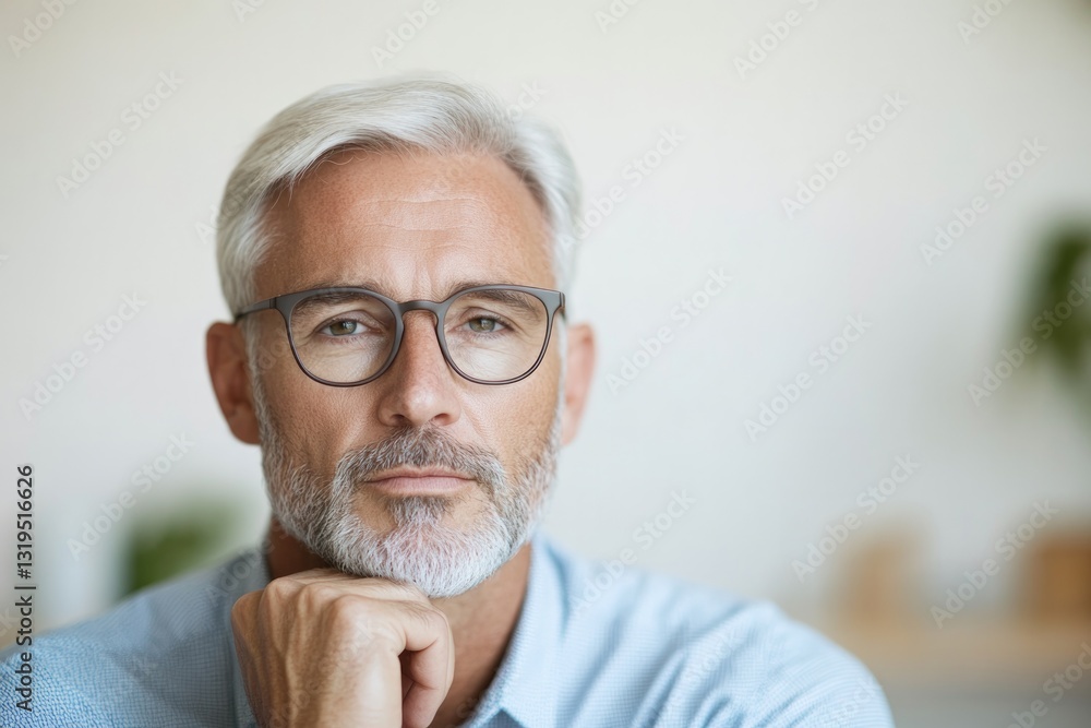 Poster professional copywriter or editor in focus their expression thoughtful with blurred background