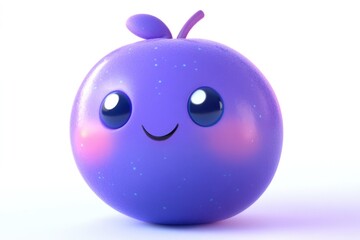 Fototapeta premium A cute, smiling purple fruit character with big eyes and a happy expression.