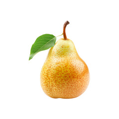 Golden Pear with Leaf: A single, perfectly ripe golden pear, adorned with a fresh green leaf,...