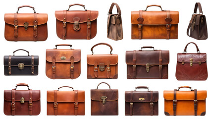  Collection of vintage leather bags decorated png
