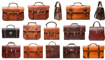 Collection of vintage leather bags decorated png
