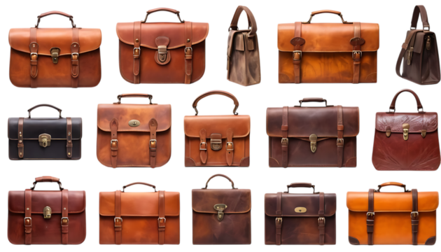  Collection of vintage leather bags decorated png