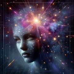 Obraz premium Clarity of Mind Star Head: Metaphorical Girl Portrait Transparent