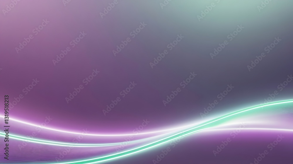 Poster smooth curved luminous lines floating against purple background