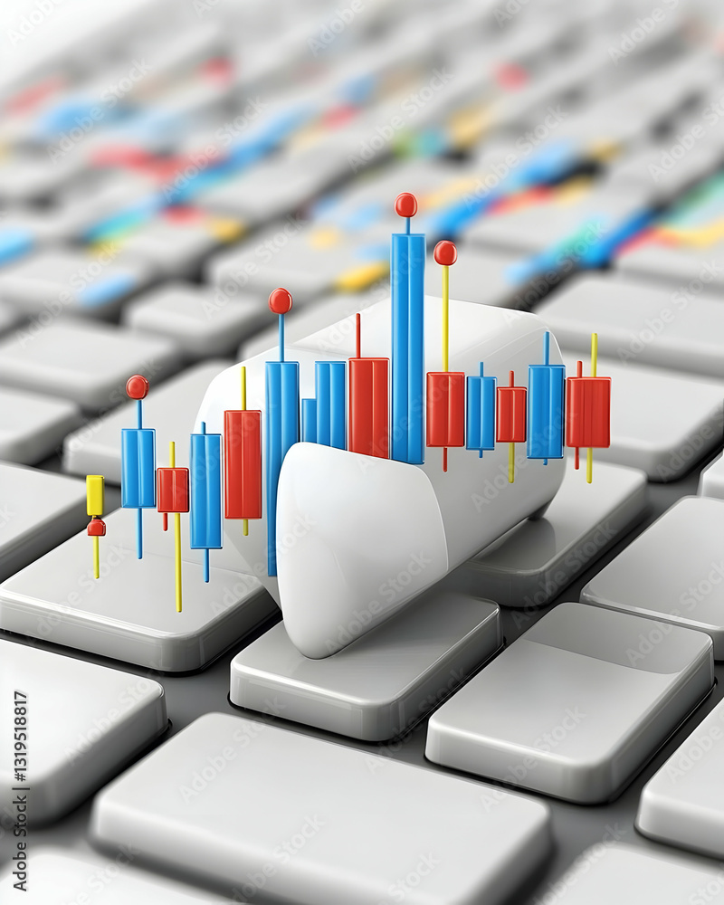 Poster financial data displayed on computer keyboard