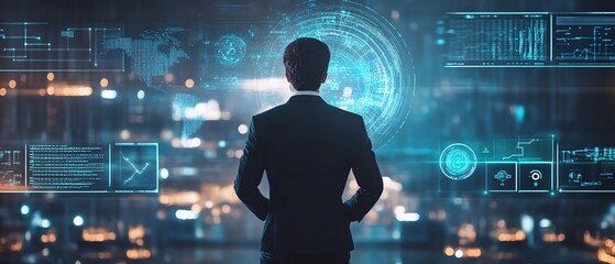 Businessman AI technology cyber security solutions enhance the ability of companies to detect and respond to cyber risks.