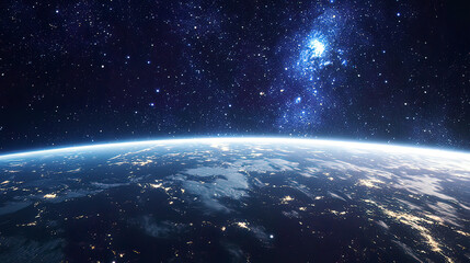 Fototapeta premium View of Earth’s atmosphere from a luxury space capsule, distant stars shining brightly