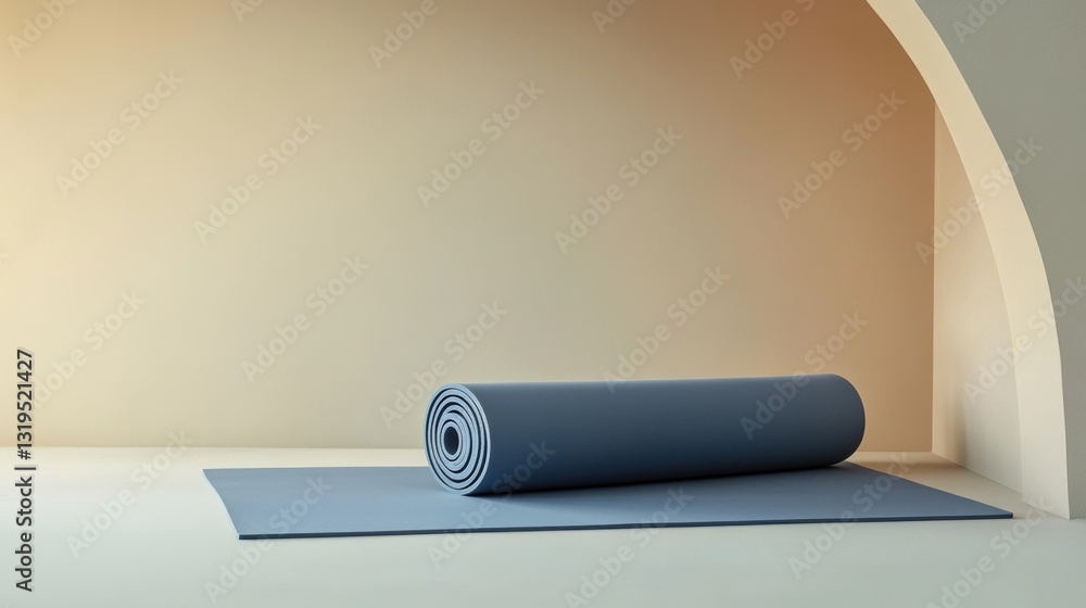 Poster minimalistic yoga mat positioned diagonally on a serene light background with emphasis on design and