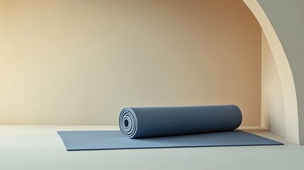 Minimalistic yoga mat positioned diagonally on a serene light background with emphasis on design and spaciousness
