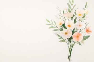 serene watercolor illustration depicting bouquet of spring flowers delicately arranged with pastel hues and soft brush