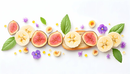 Fresh fruit and flower arrangement on toast