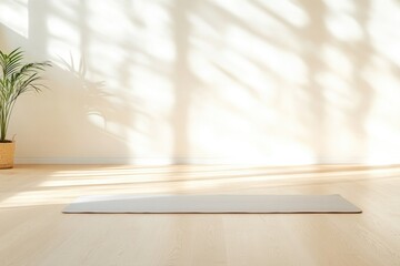 serene yoga studio bathed in natural light empty mat ready for practice with room for copy space