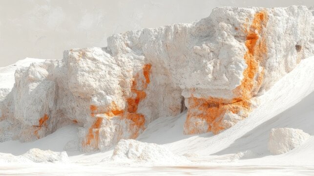 A landscape of sculpted, light-hued rock formations, tinged with ochre