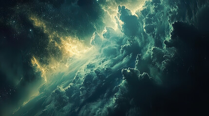 Obraz premium View of Earth’s atmosphere from the observation deck of a space station, detailed clouds and cosmic background