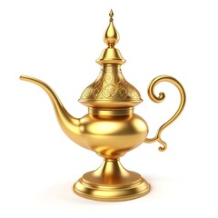 Elegant Gold Arabian Lamp with Intricate Design Isolated on White