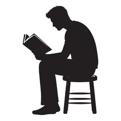 Silhouette of a Person Reading a Book black color vector