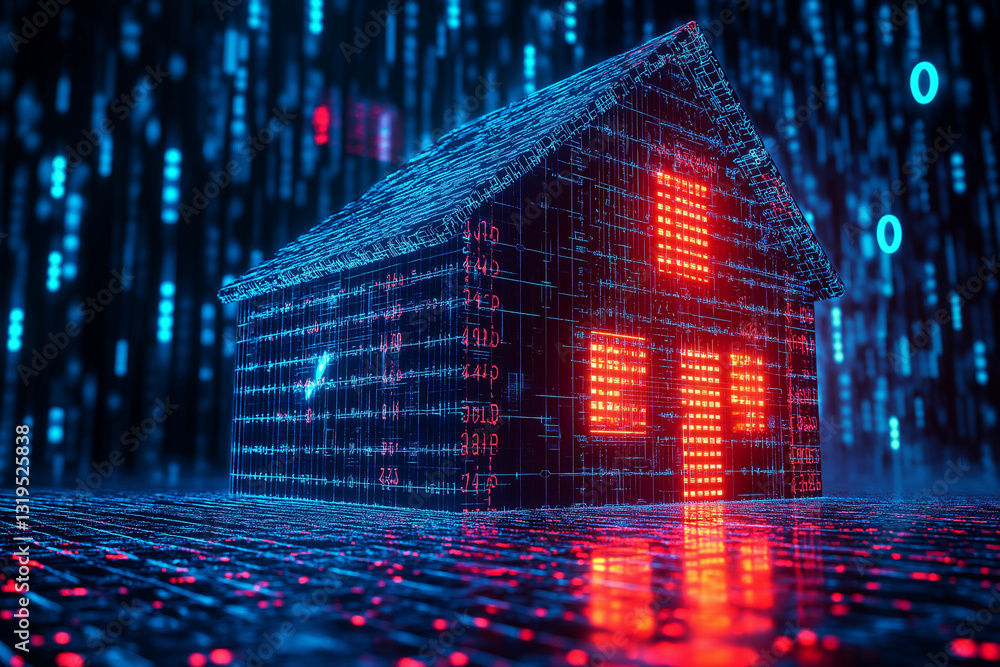 Poster vibrant digital binary home with glowing numbers