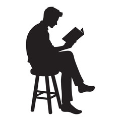 Silhouette of a Person Reading a Book black color vector